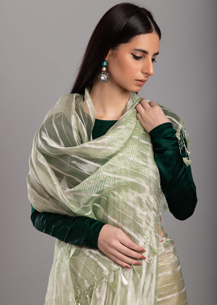light pista green tissue silk saree
