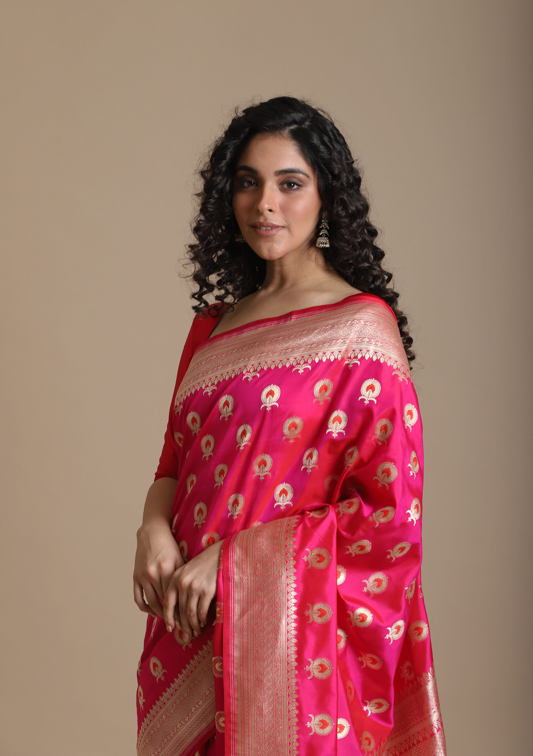 Rani Pink Wedding Silk Saree