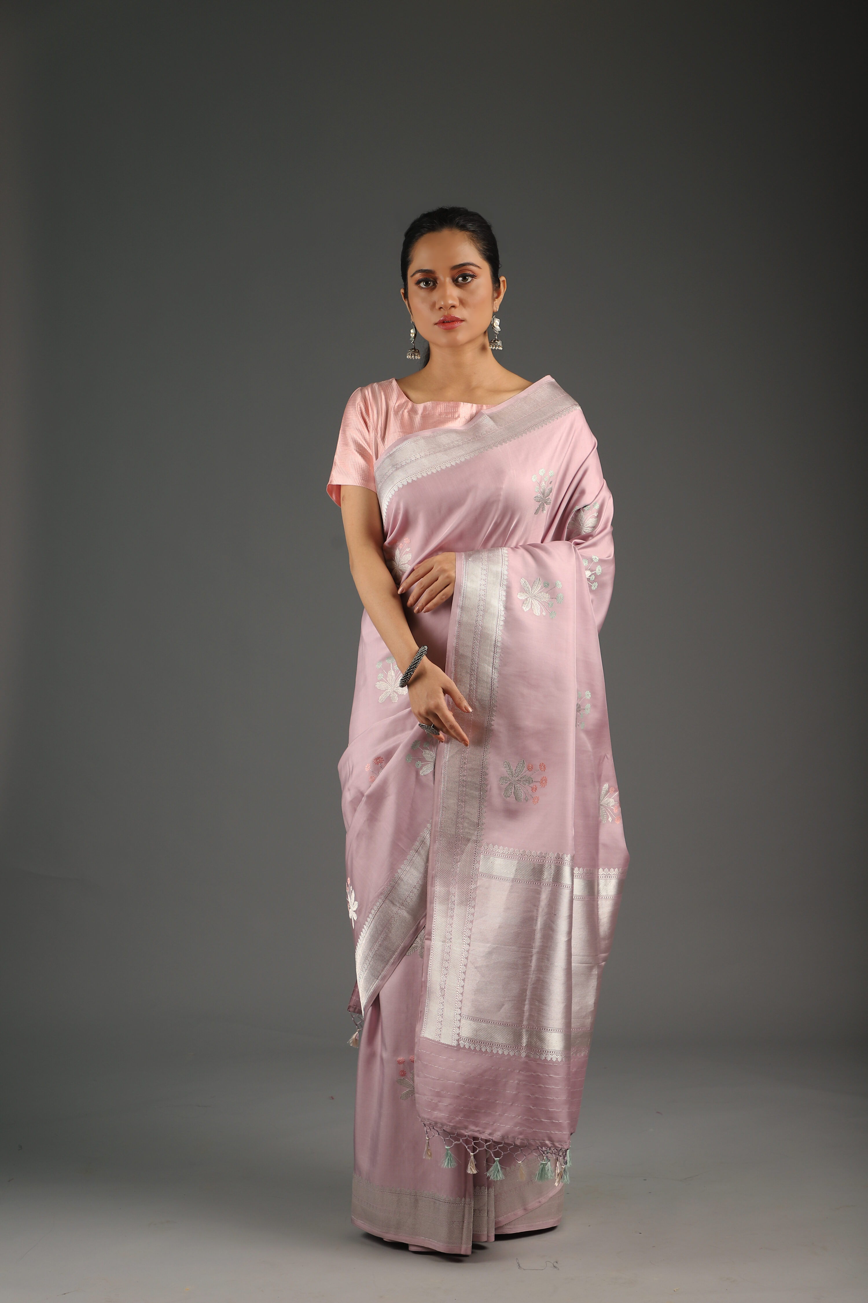 Pink banarasi silk saree