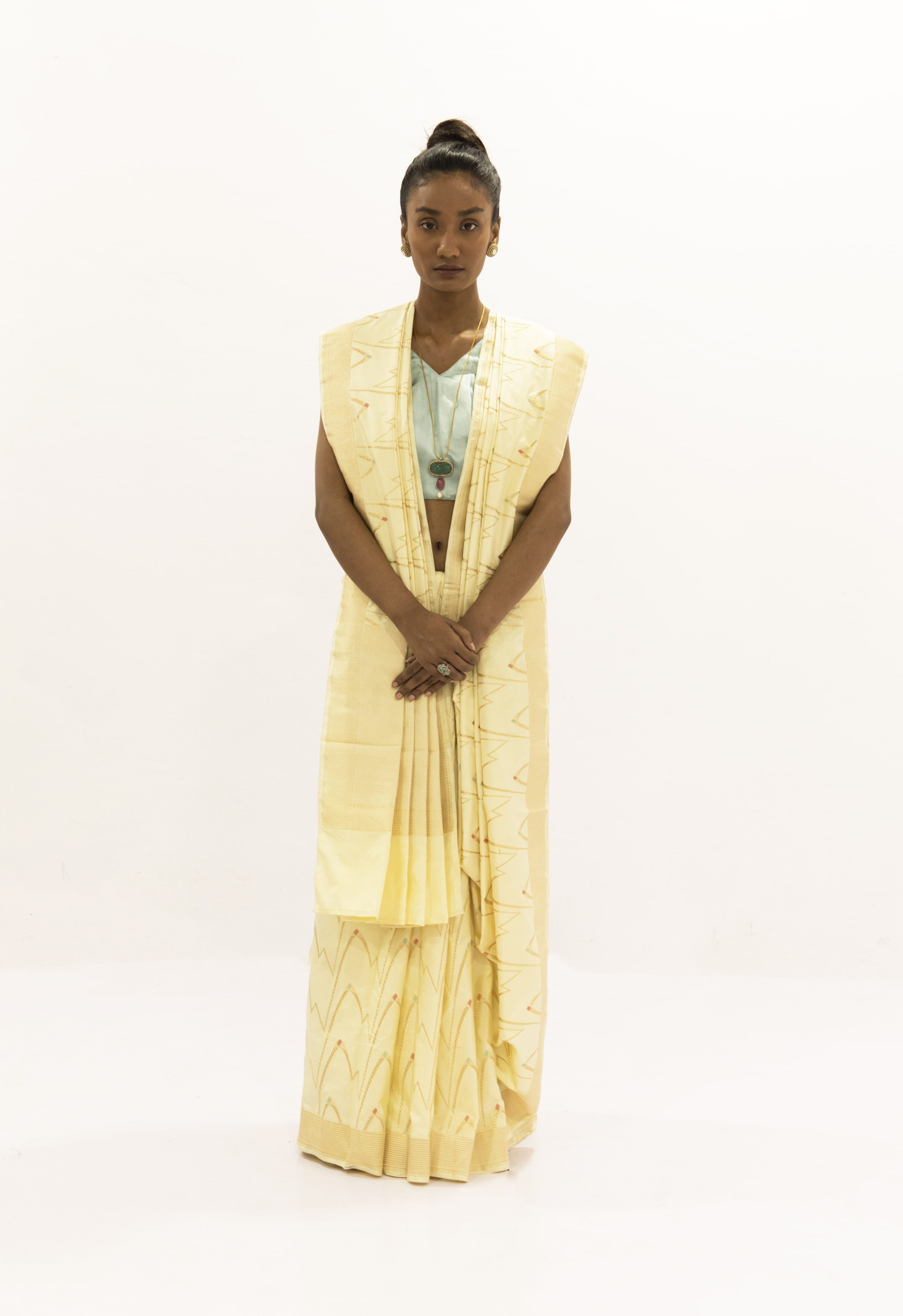 Ivory gold katan silk saree