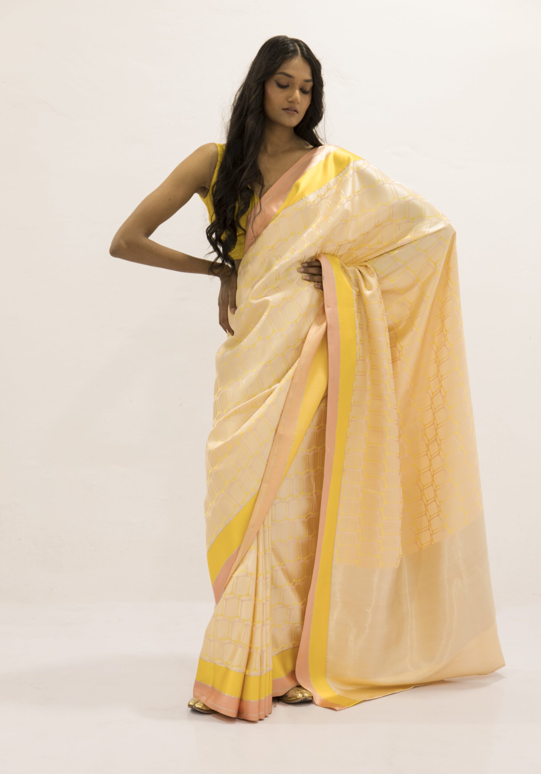 Golden beige Katan Silk Saree