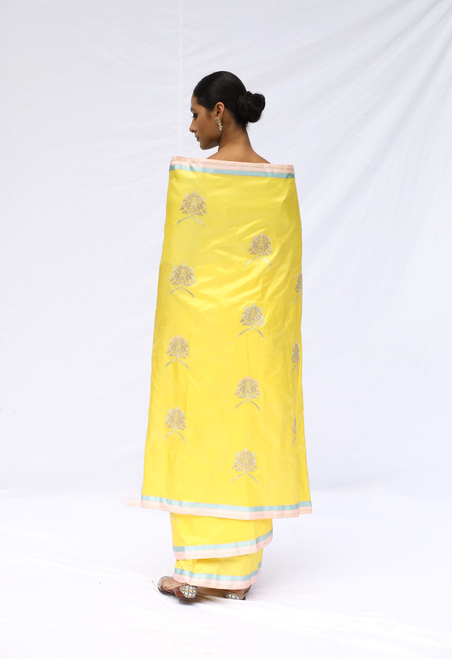 Lemmon Yellow Katan Silk Saree