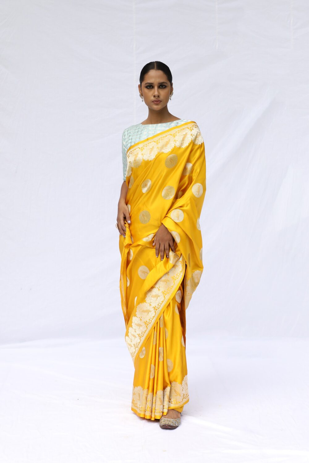 Marigold Yellow Katan Silk Saree