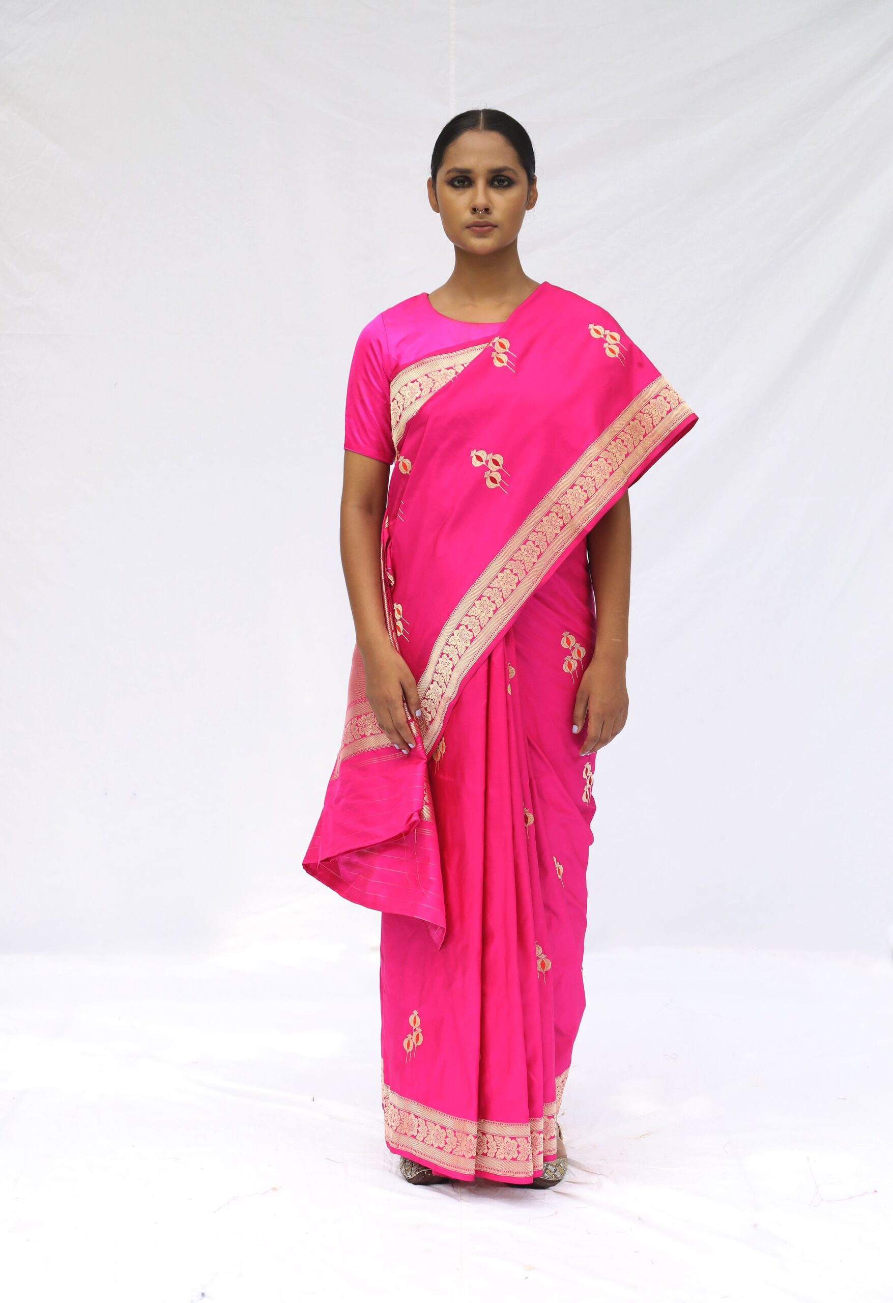 Rani pink katan silk saree