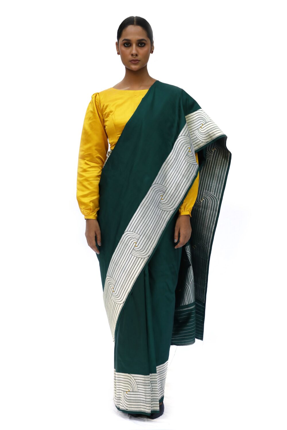 Dark green designer silk saree