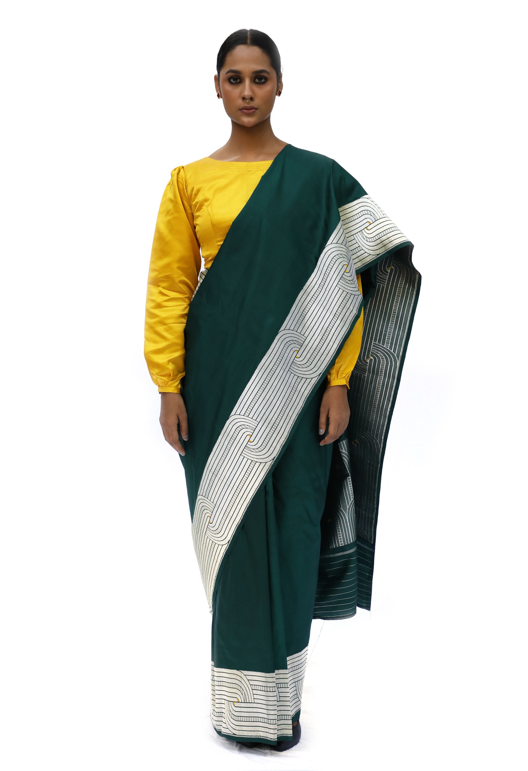 Dark green designer silk saree