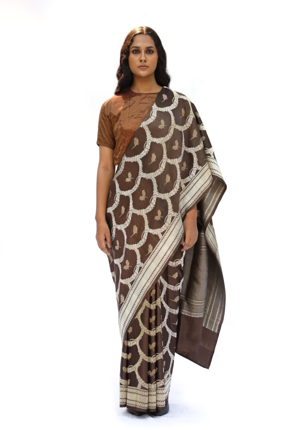 Brown Katan Silk Designer Banarasi Saree