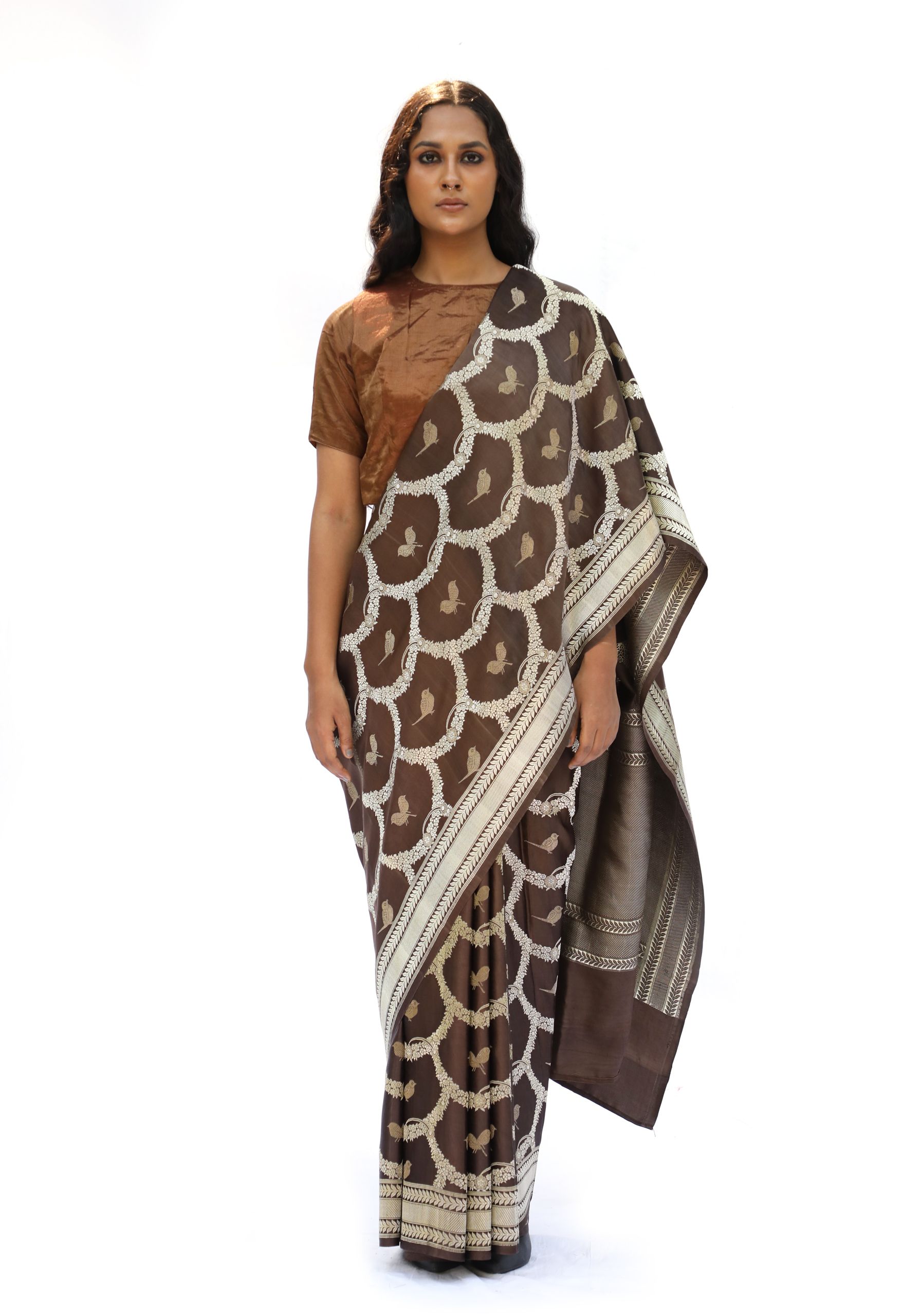 Brown Katan Silk Designer Banarasi Saree