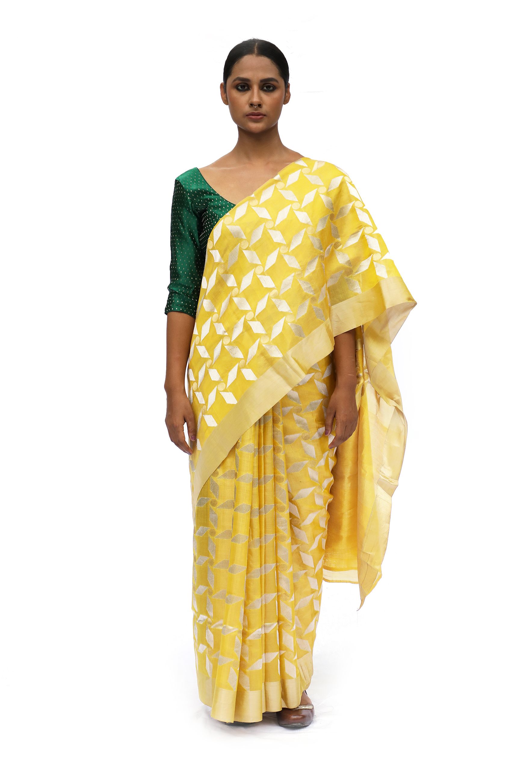 Sunflower yellow tissue silk saree
