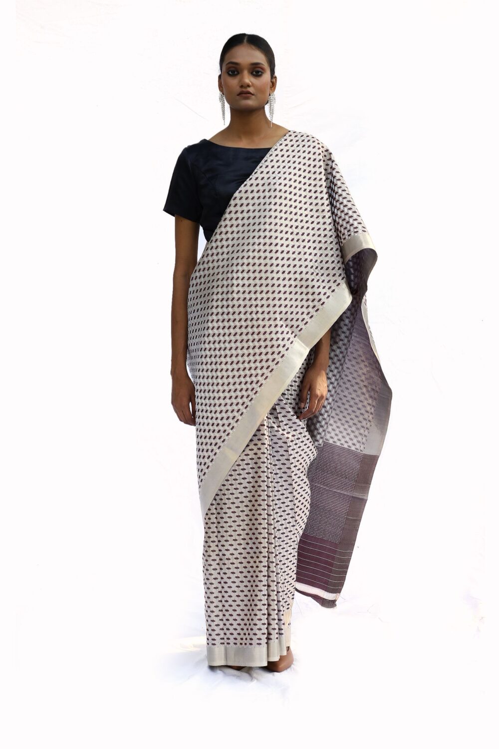Grey and black mashru silk saree