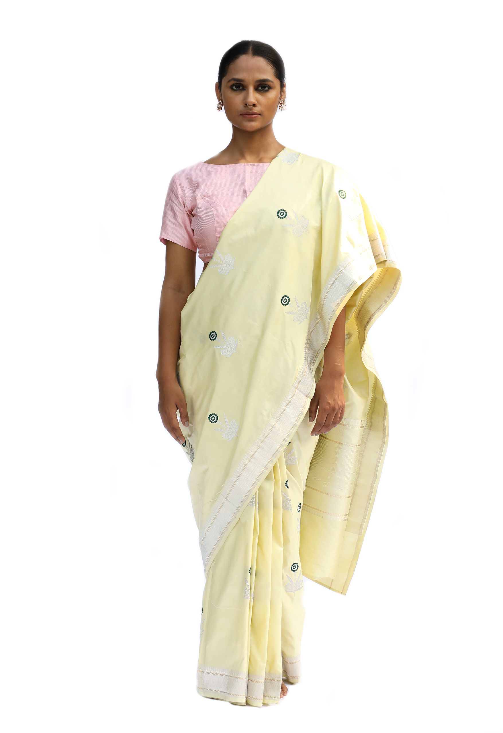 Lemmon yellow designer silk saree