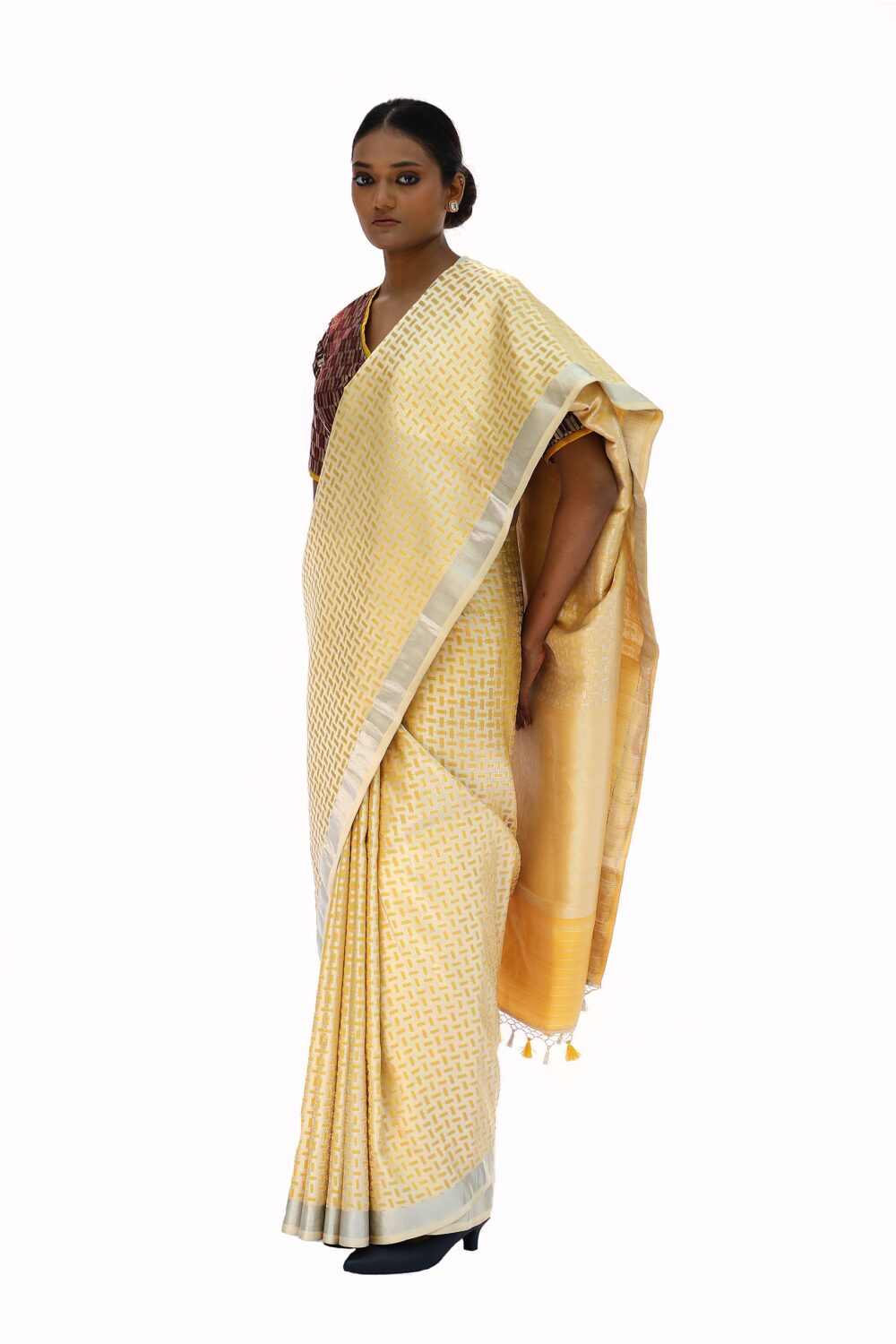 Ivory white designer silk saree
