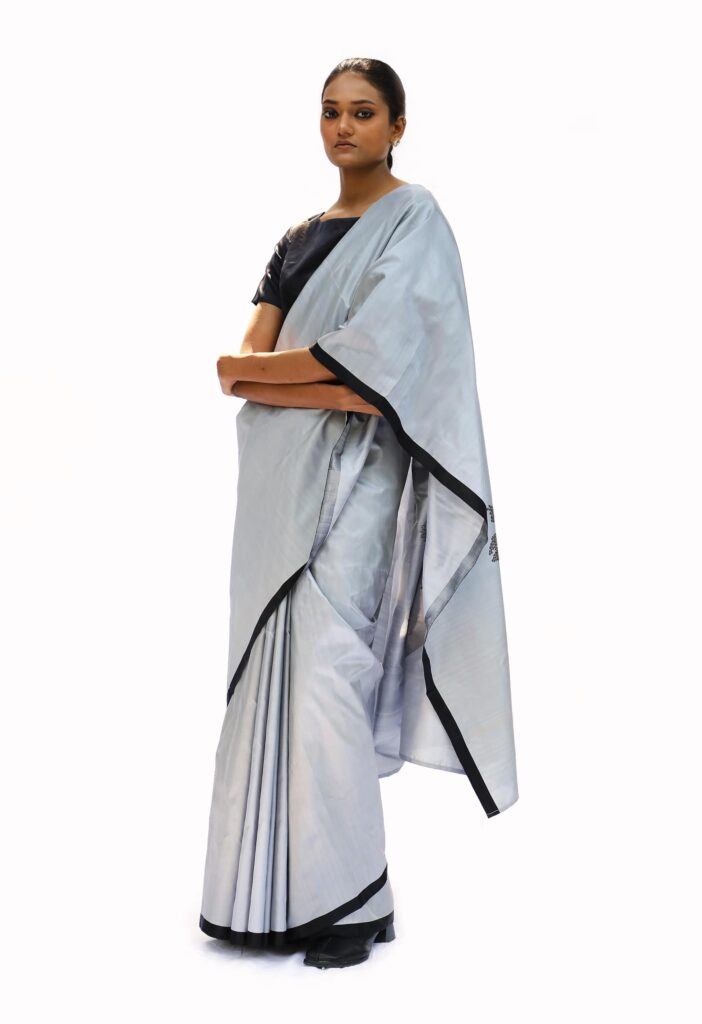 Light grey katan silk saree