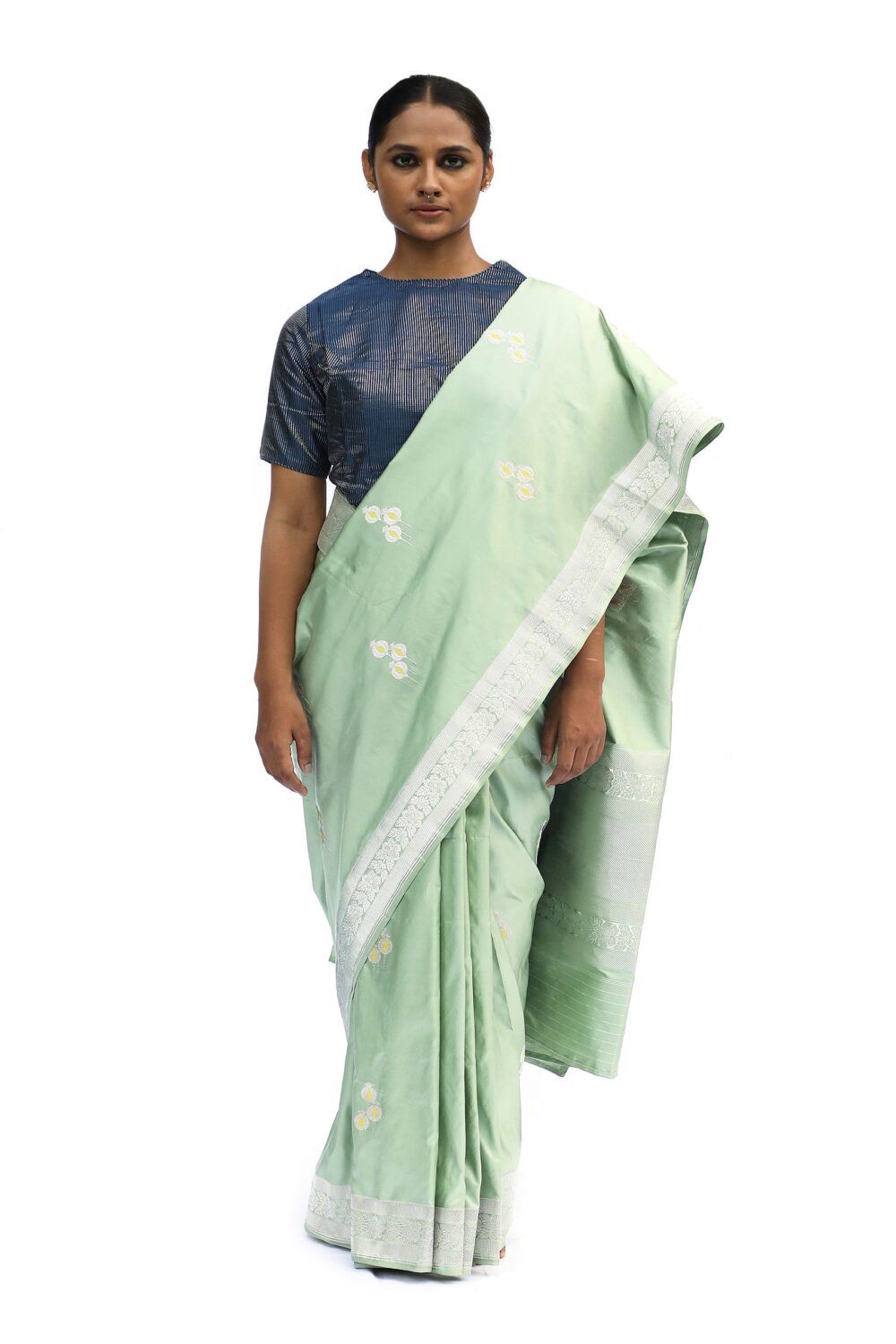 Light green katan silk saree