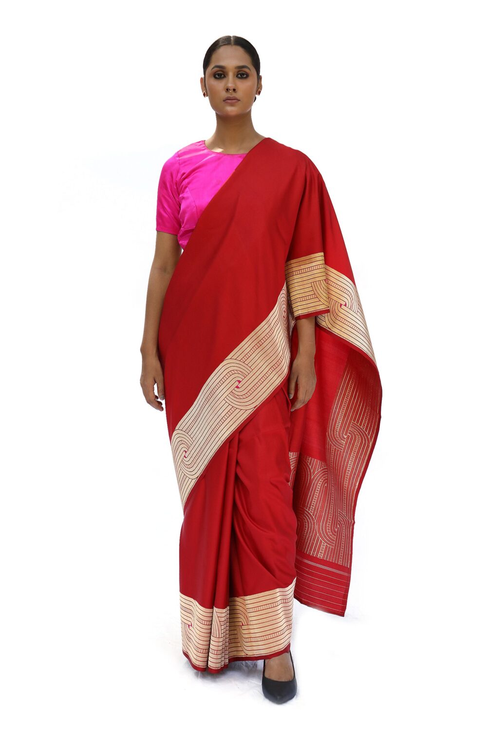 Deep red designer katan silk saree