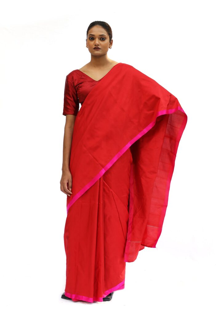 Deep red katan silk saree
