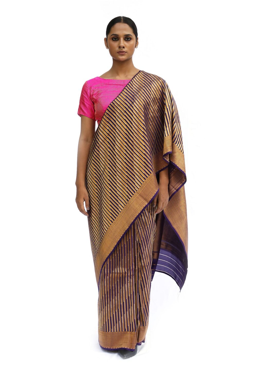 Golden brown designer silk saree