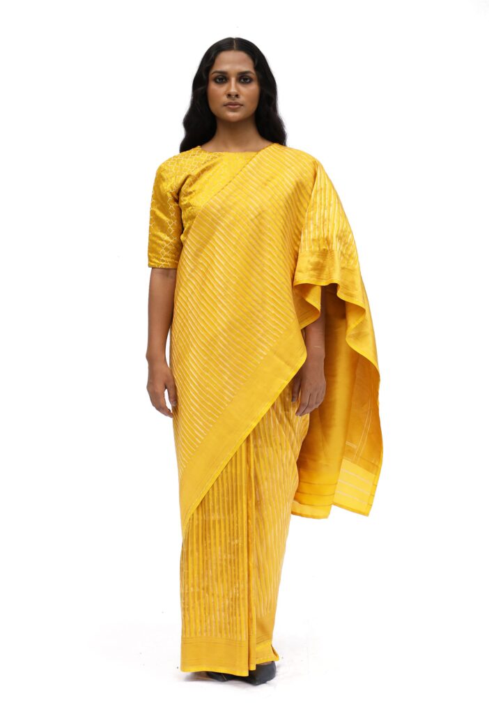 turmeric yellow katan silk saree