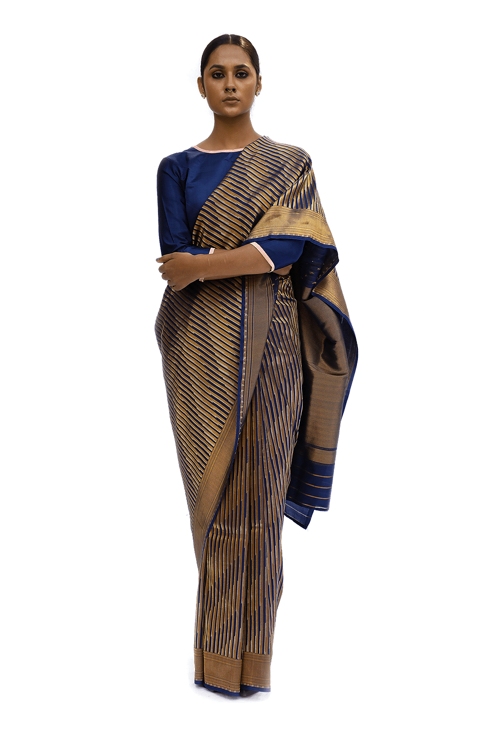 Golden and Blue Desginer Silk Saree