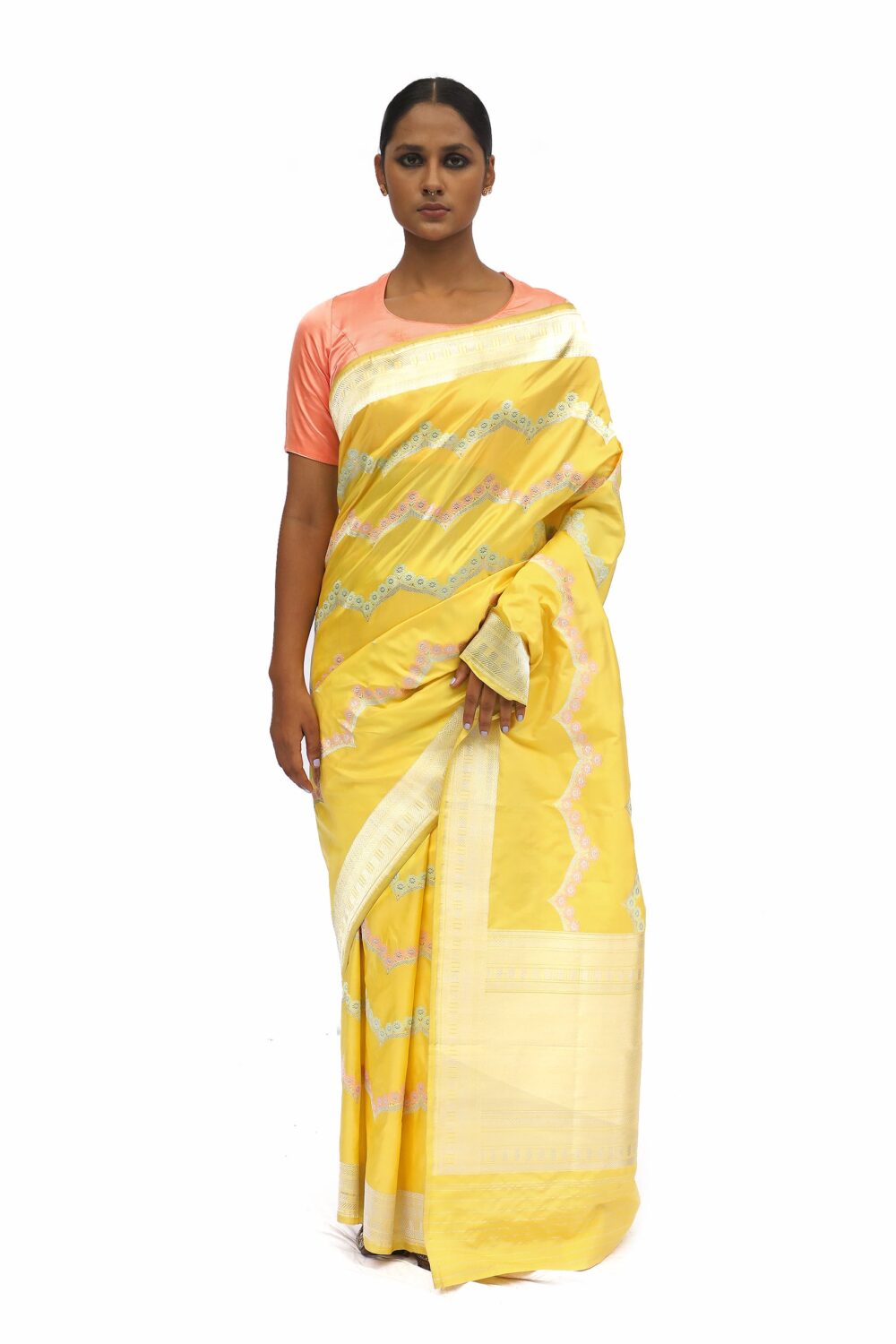 Yellow Designer Katan Silk Saree