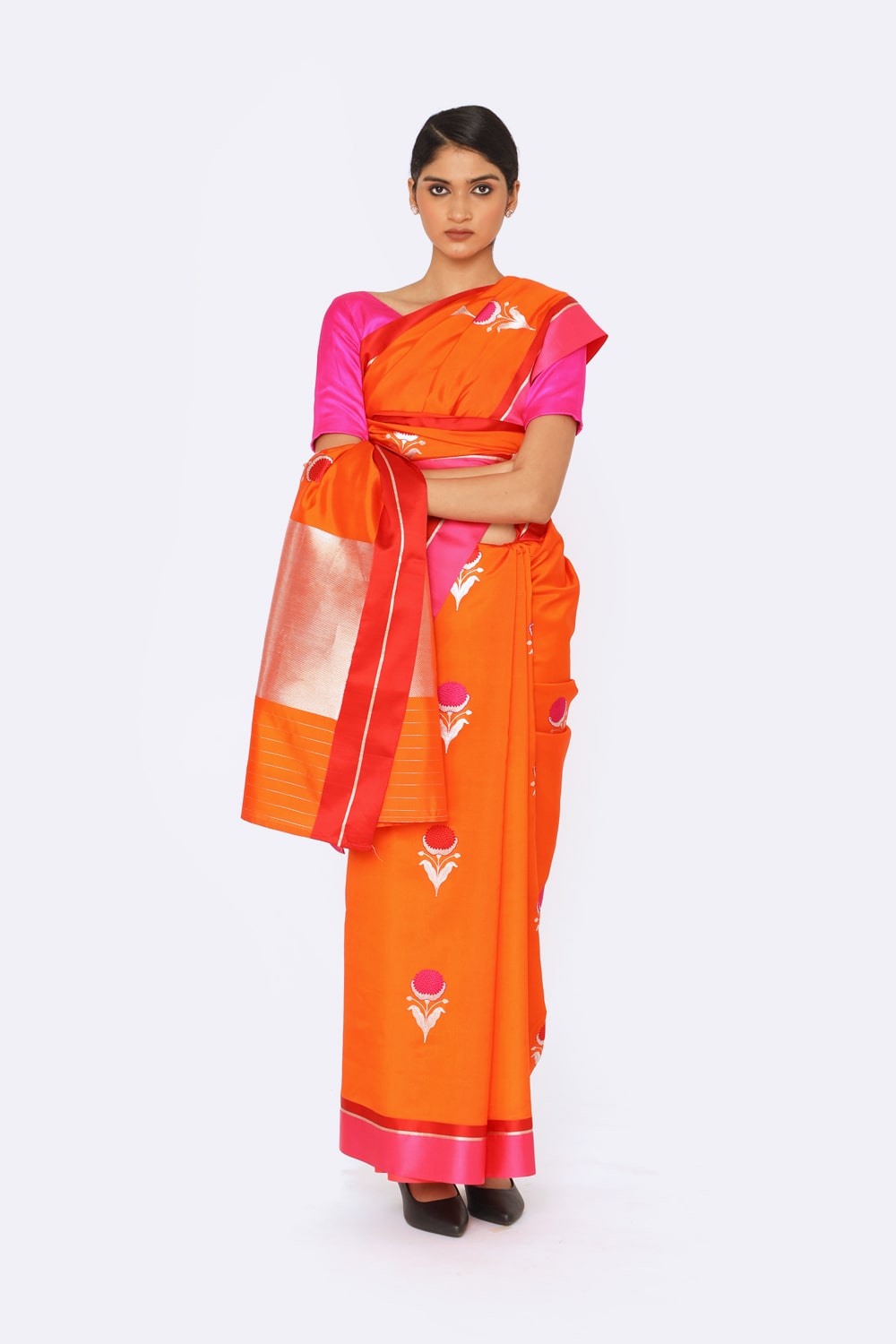 Tangy Orange Katan Silk Saree