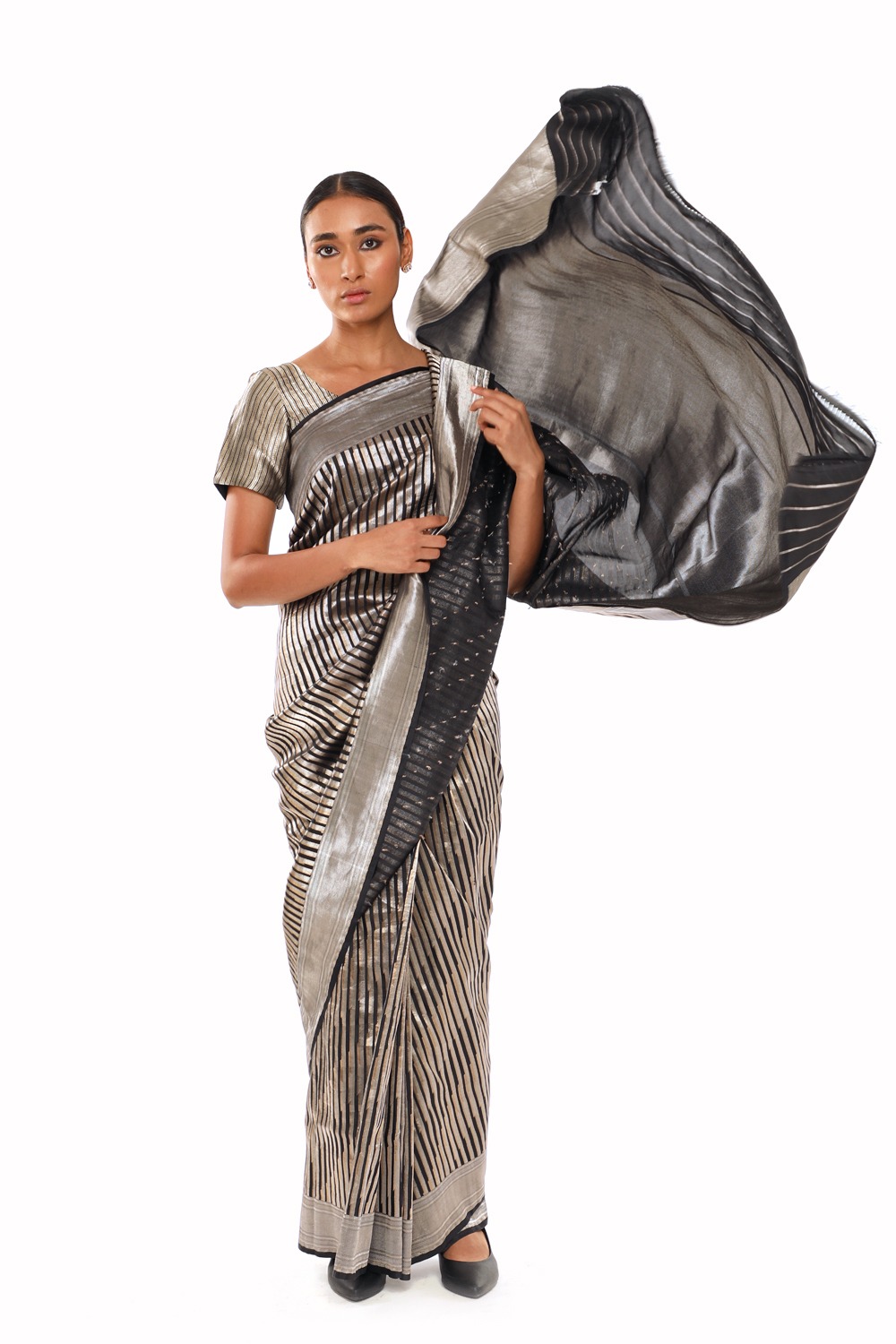 Black and Silver Stripped Saree