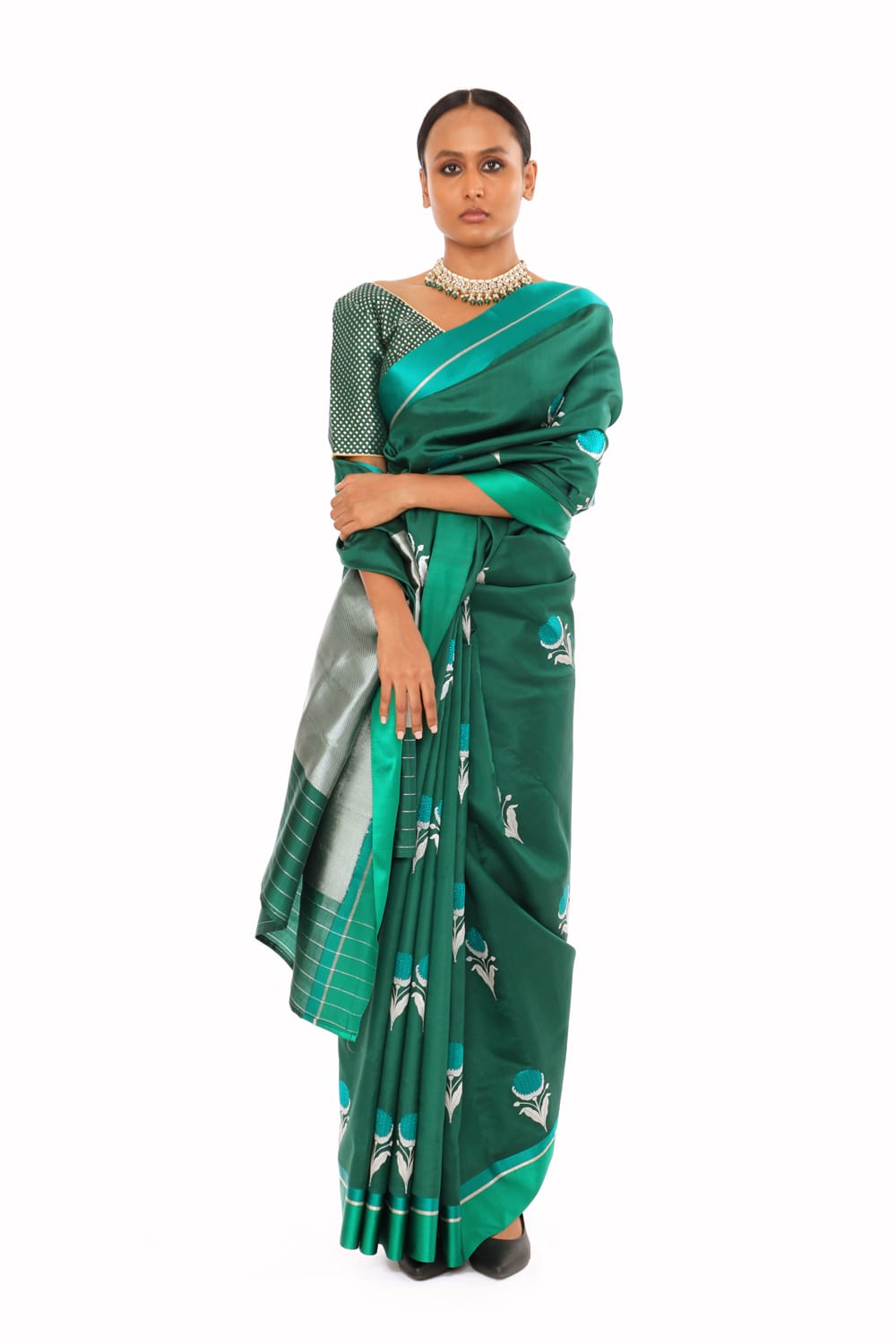 Emerald Green Designer Silk Saree
